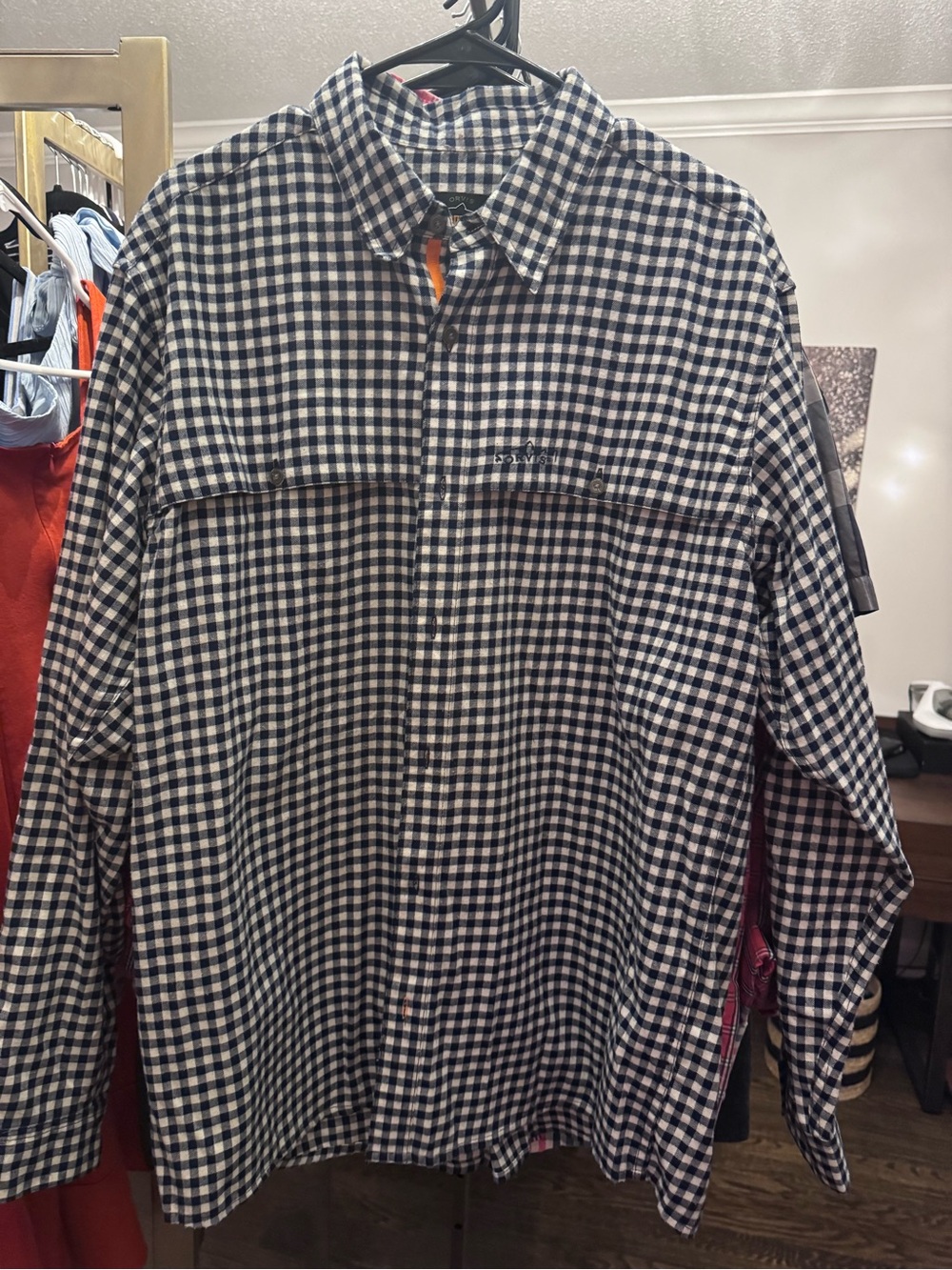 Orvis Navy and White Flannel Gingham Button-Down Shirt L